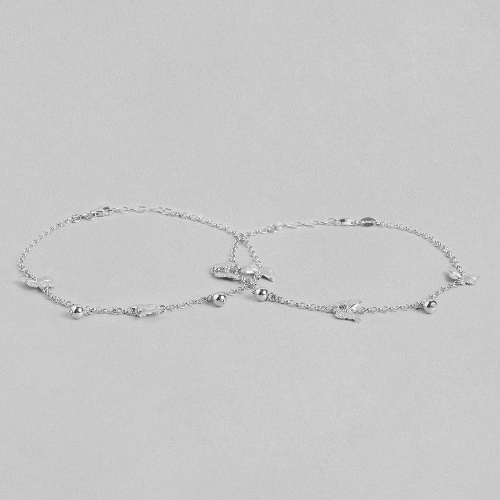 Triple Butterfly Rhodium Plated 925 Sterling Silver Anklet : ANK-60249-PAIR