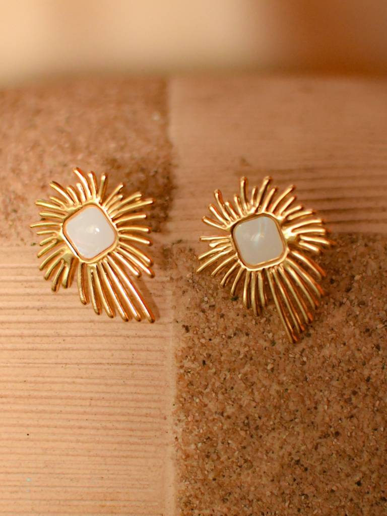 Aesthetic Moonstone Stud Earrings Â 18K Gold, Anti-Tarnish : ATE583AMSS