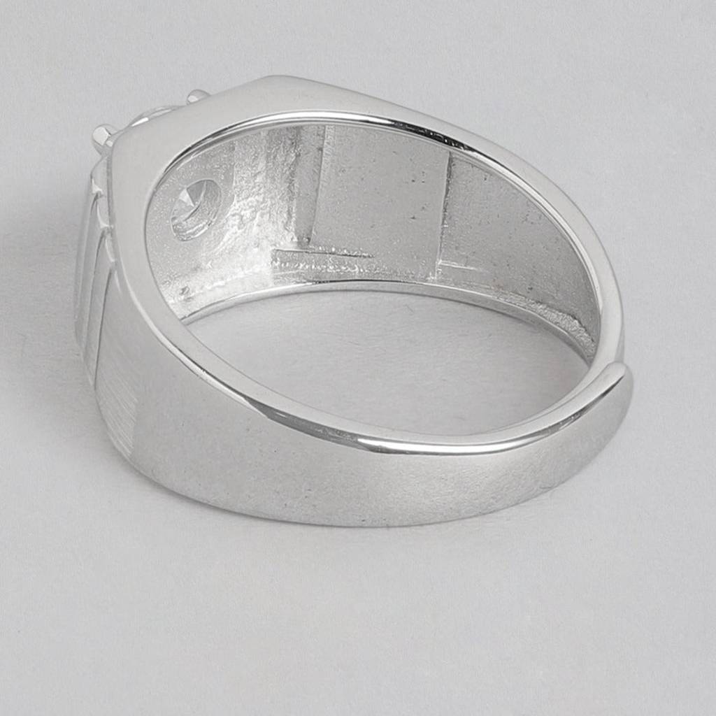 Cz Studded Solitaire 925 Sterling Silver Ring For Him (Adjustable) : RNG-40075