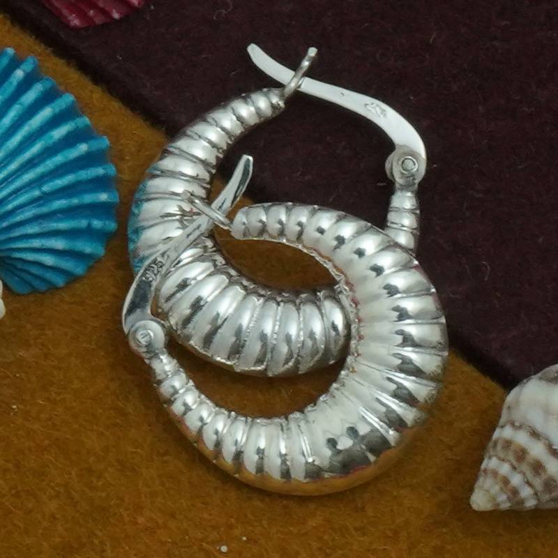 Croissant Chunky Silver Hoops 925 Sterling Silver Earrings : TWP1181