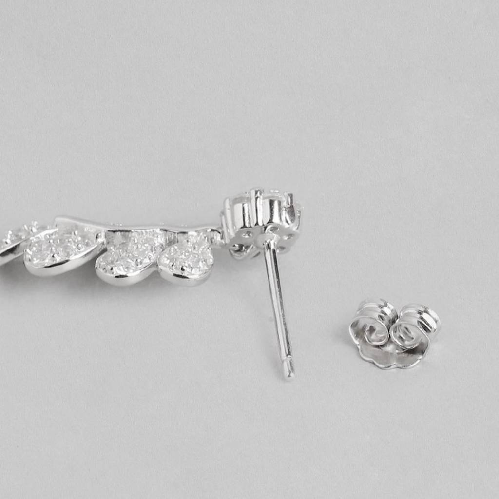 Elegant Cz Leaf 925 Silver Earrings : EAR-20157