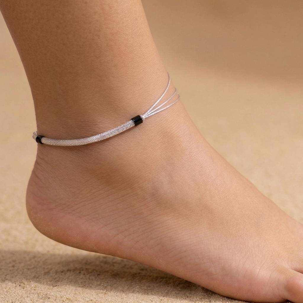 The Woven Horizon Layered Silver Anklet : AK1126