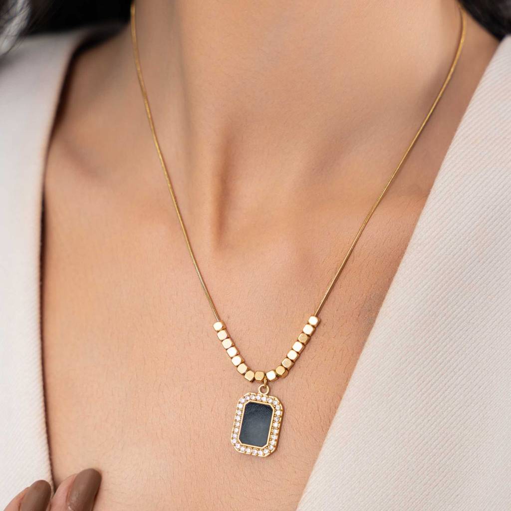 Clavicle Gemstone Bar Necklace - 18K Gold Plated : PD74