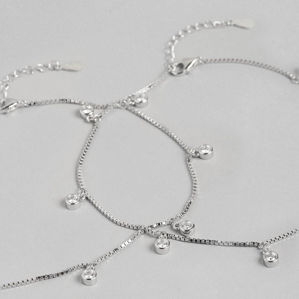 Pretty Delicate Drops 925 Silver Anklets : ANK-60031-PAIR