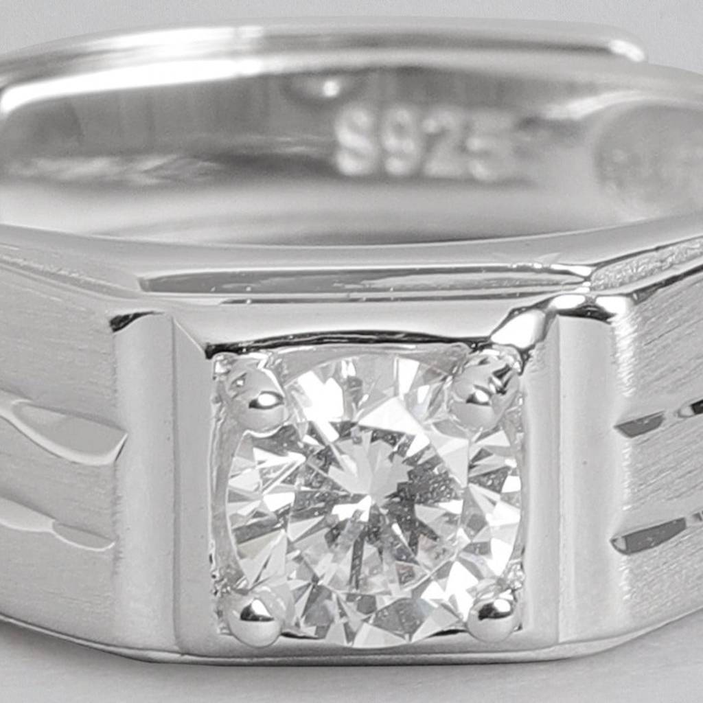 Solitaire 925 Sterling Silver Cz Ring For Him (Adjustable) : RNG-40074