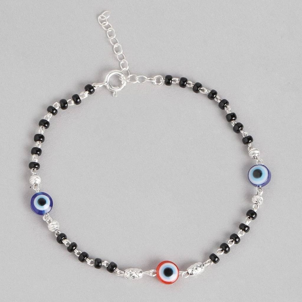 Beaded Evil Eye 925 Sterling Silver Chain Bracelet : BR-80144