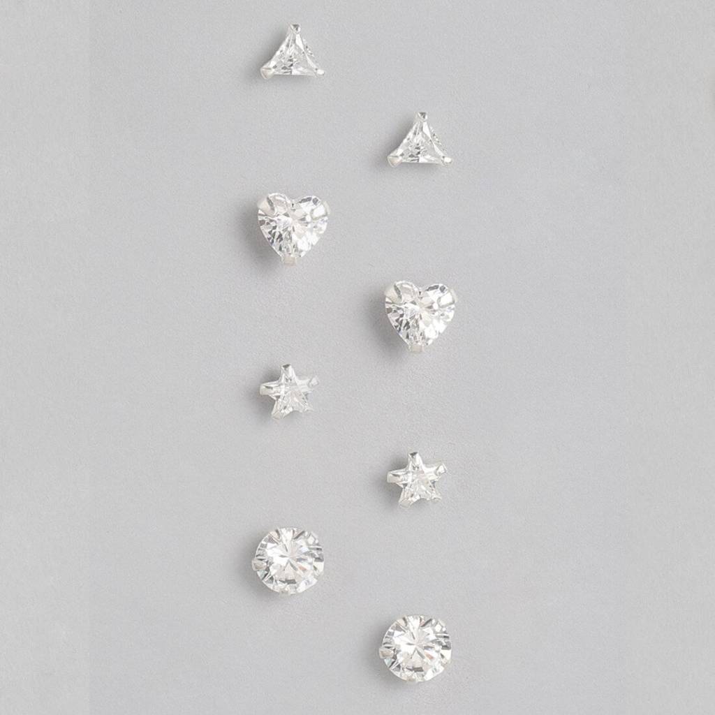 Minimal 925 Silver Earrings, Set Of 4 : CEAR-10005