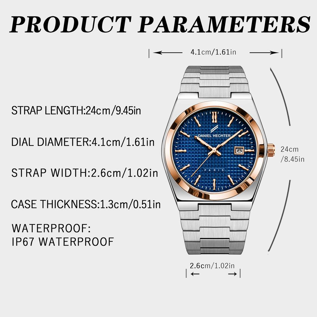 Daniel Hechter Paris Hoche Collection Formal Analog Watch For Men – Round Dial And Silver Stainless Steel Strap W : DHM1026-11