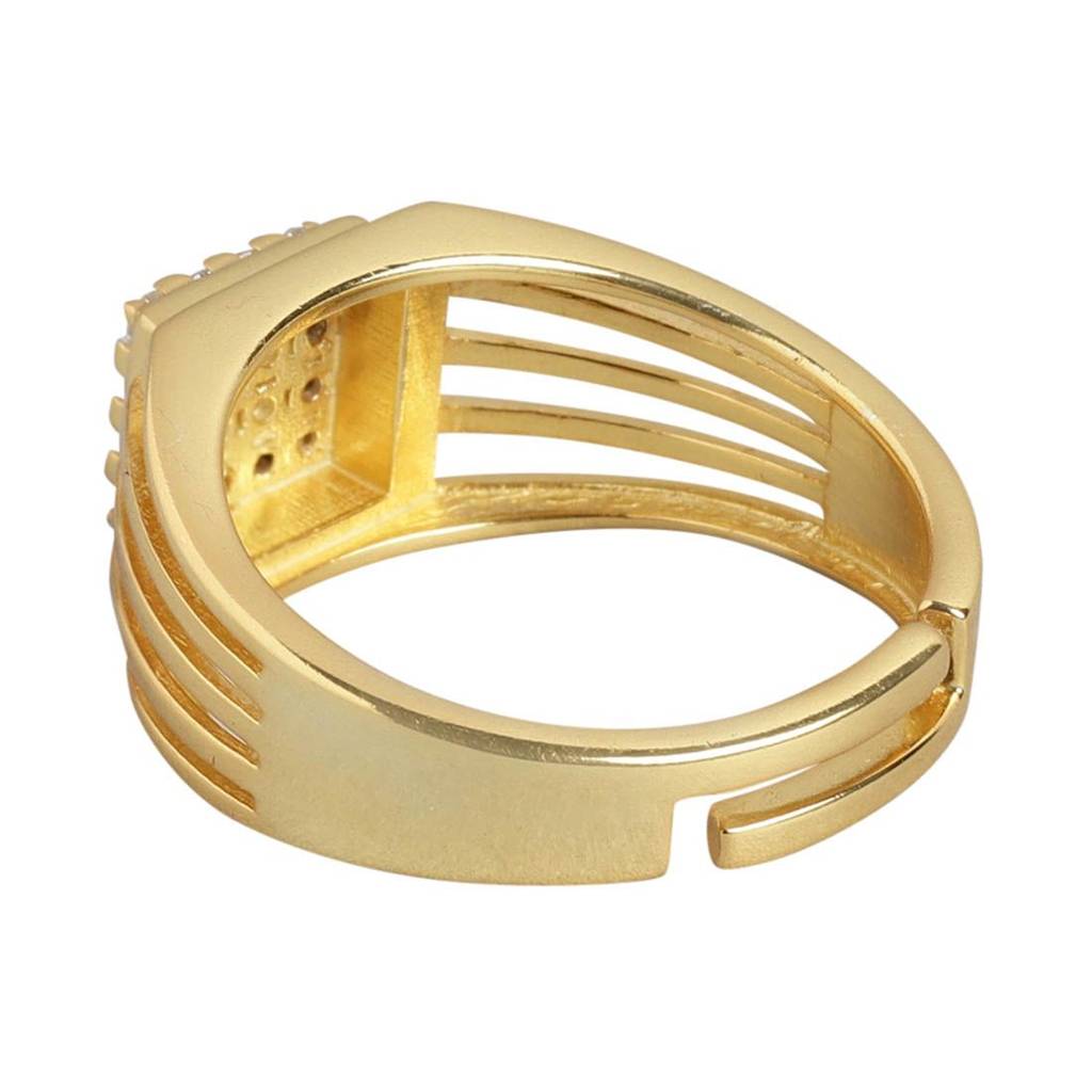 Gilded Radiance Cz 925 Sterling Silver Gold-Plated Ring For Him (Adjustable) : M-RNG-40231-G
