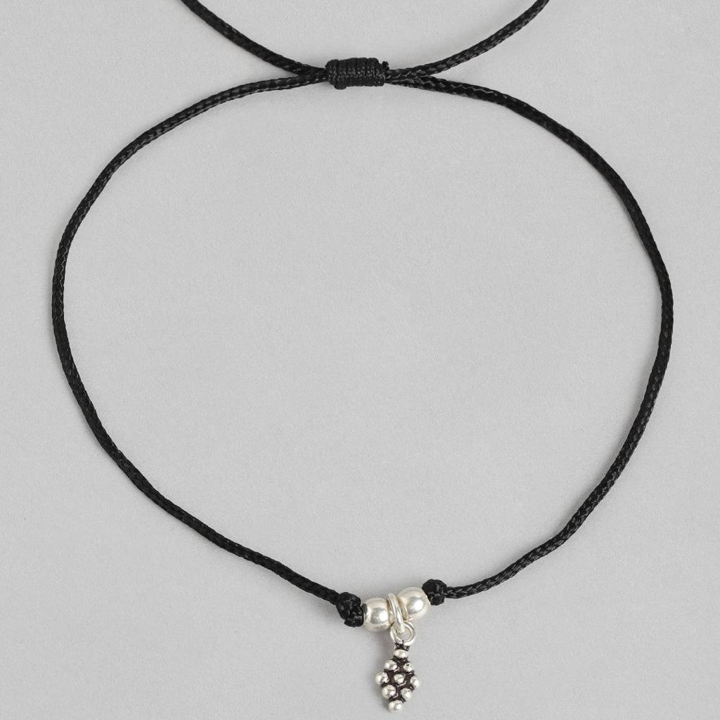 Minimal Rhodium Plated 925 Sterling Silver Thread Anklet : ANK-60115-PAIR