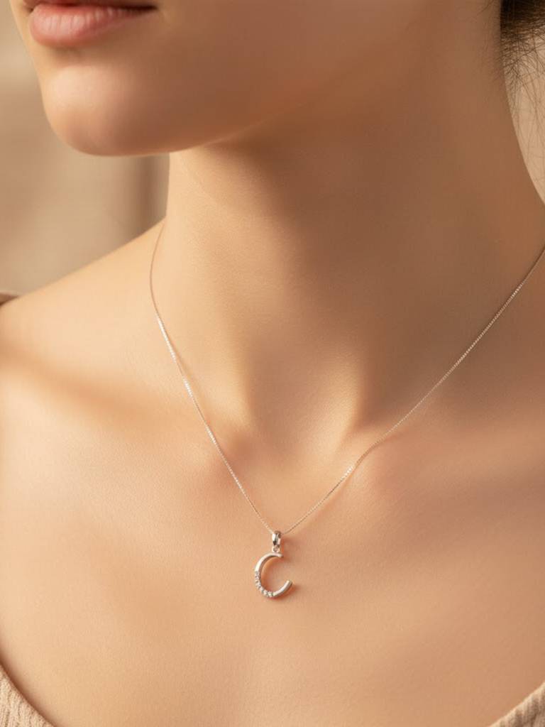 925 Pure Silver Alphabet C Letter Unisex Sterling Silver  Pendant : CP1131