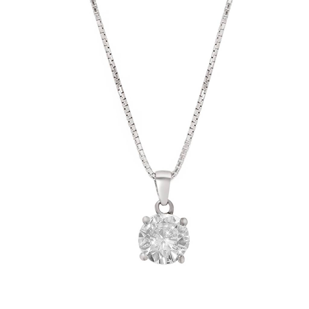 Solitaire 925 Silver Rhodium Plated Necklace Chain : PEN-30014-C