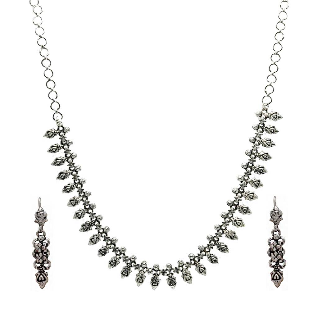 925 Pure Silver Antique Necklace & Earring Set | Silver Minimal Jewelry : NL1019A