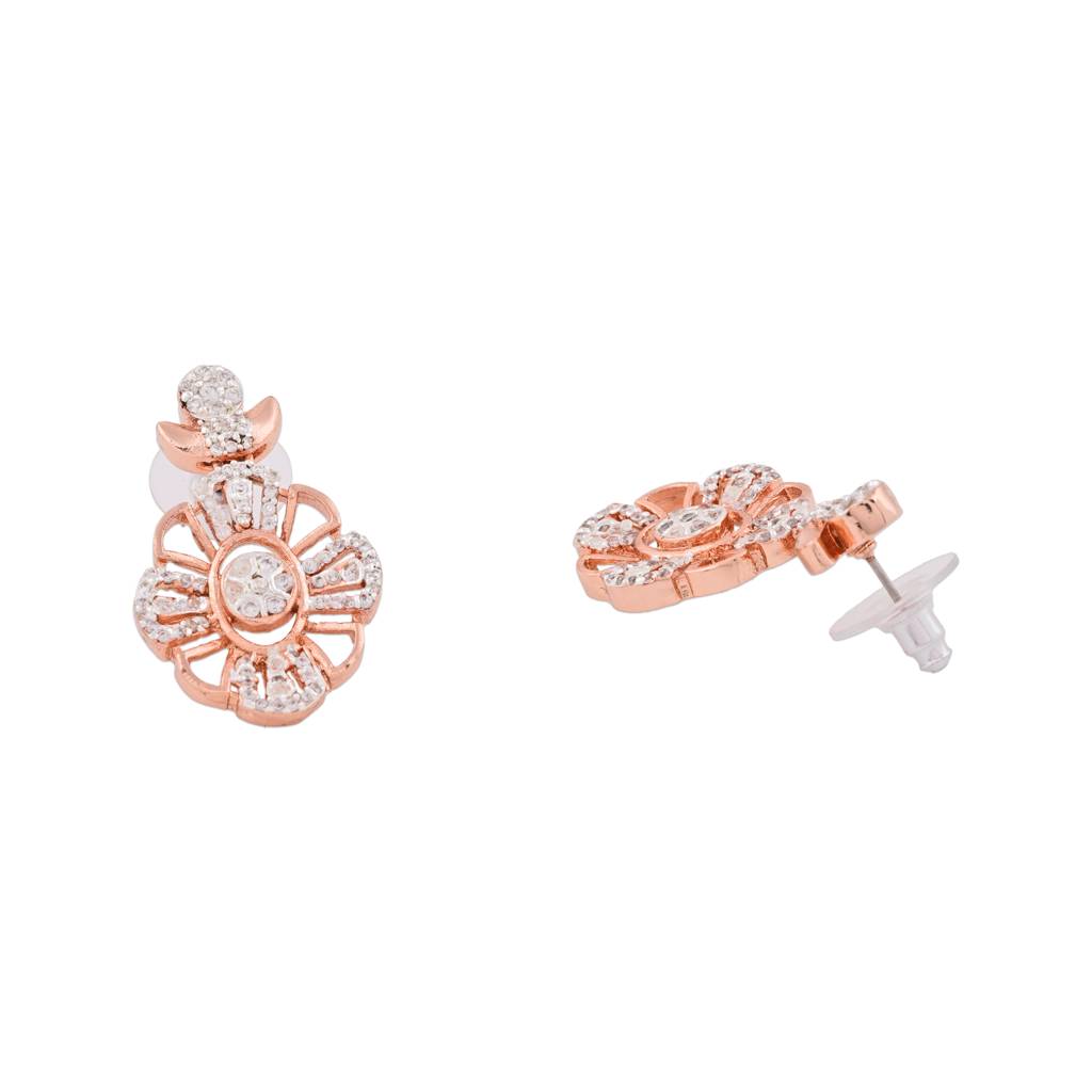 Estele Rose Gold Plated Cz Floral Designer Necklace Set For Women : AD-648-RGNKER