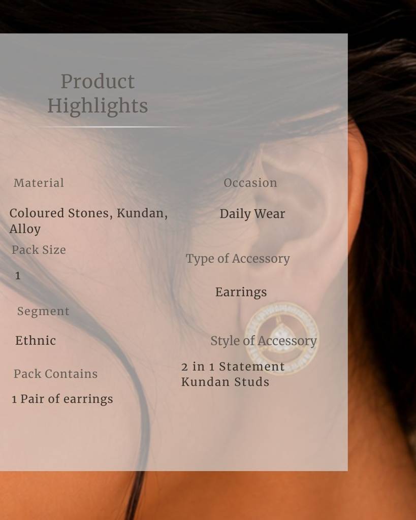 Convertible Kundan Stud Earrings For Women | Wear As Studs Or Statement Earrings : sm45