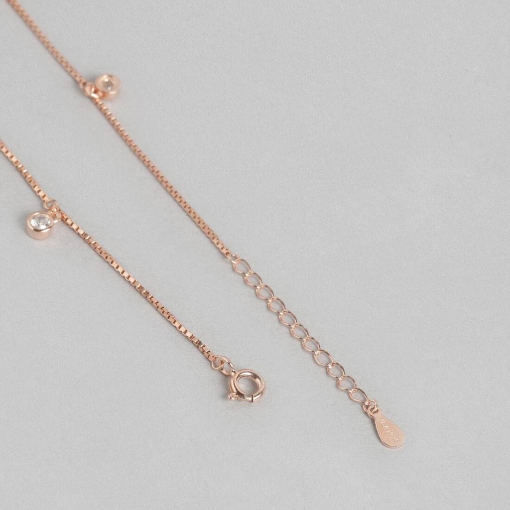 Drop Cz Rose Gold Plated 925 Sterling Silver Anklet : ANK-60103-PAIR