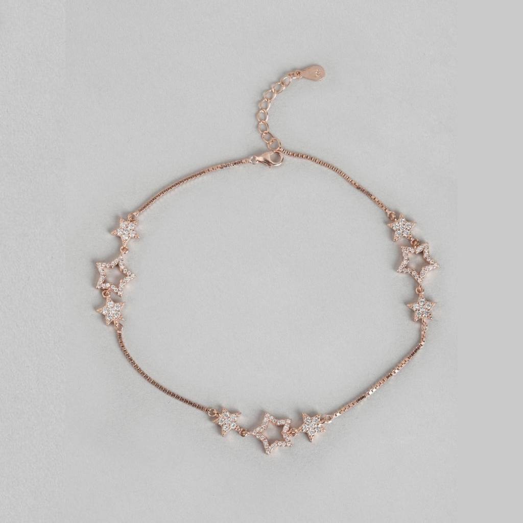 Star Cubic Zirconia Rose Gold Plated 925 Sterling Silver Anklet : ANK-60326-PAIR-RG