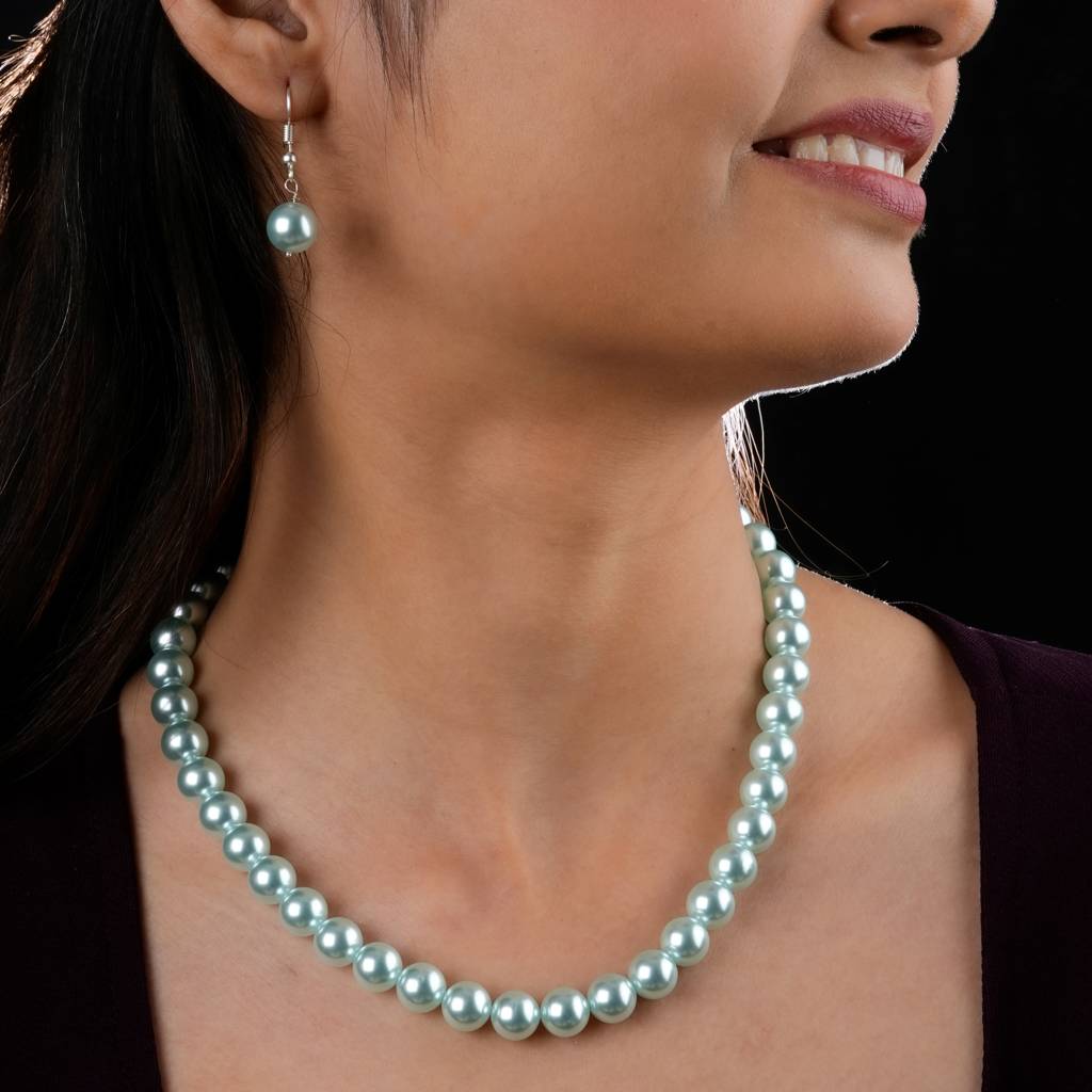 Powder Blue Pearls Necklace Set : PRMBS05