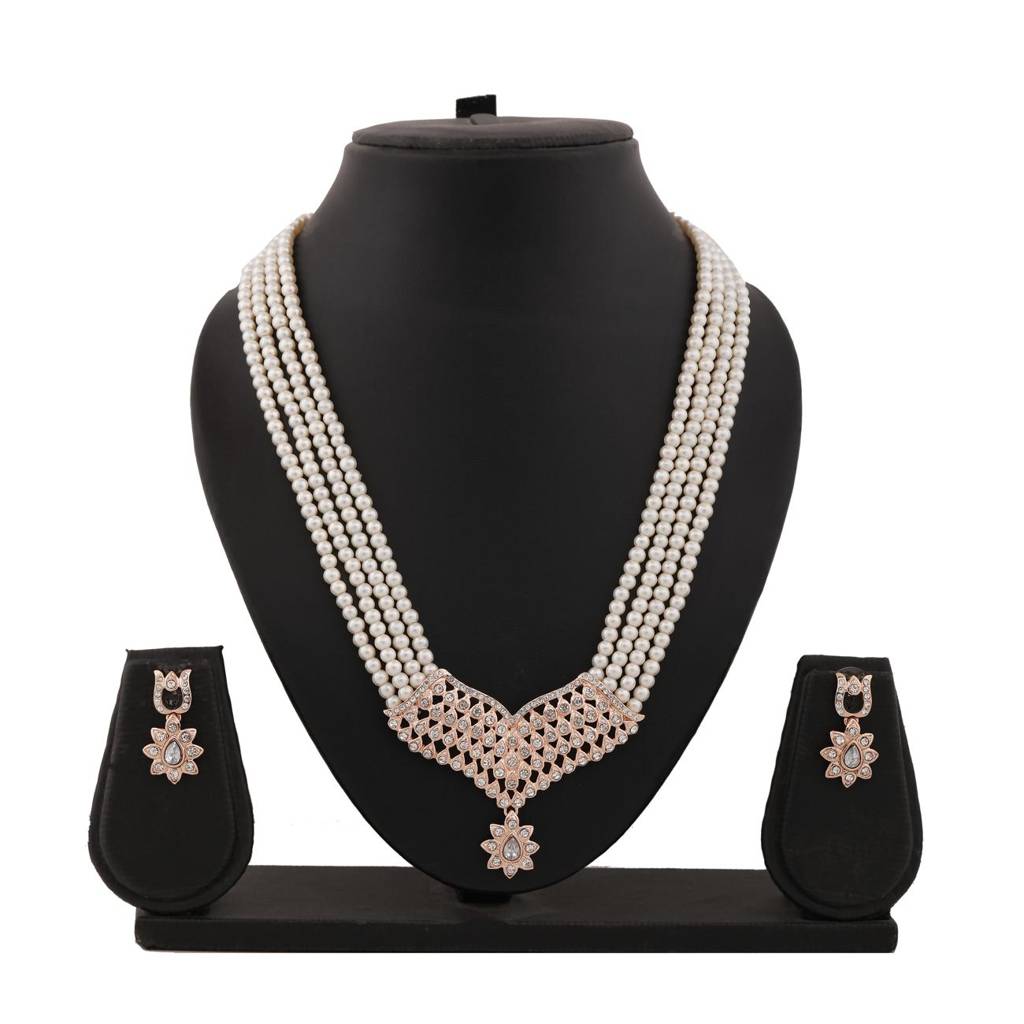 Estele Rose Gold Plated Sparkling Necklace Set With Crystals For Women