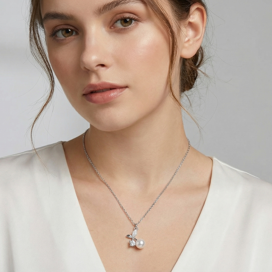 Cherry Pendant Necklace For Women – Elegant Double Cherry Design With Sparkling Cz | Premium Fashion Jewellery Fo : 2685204835
