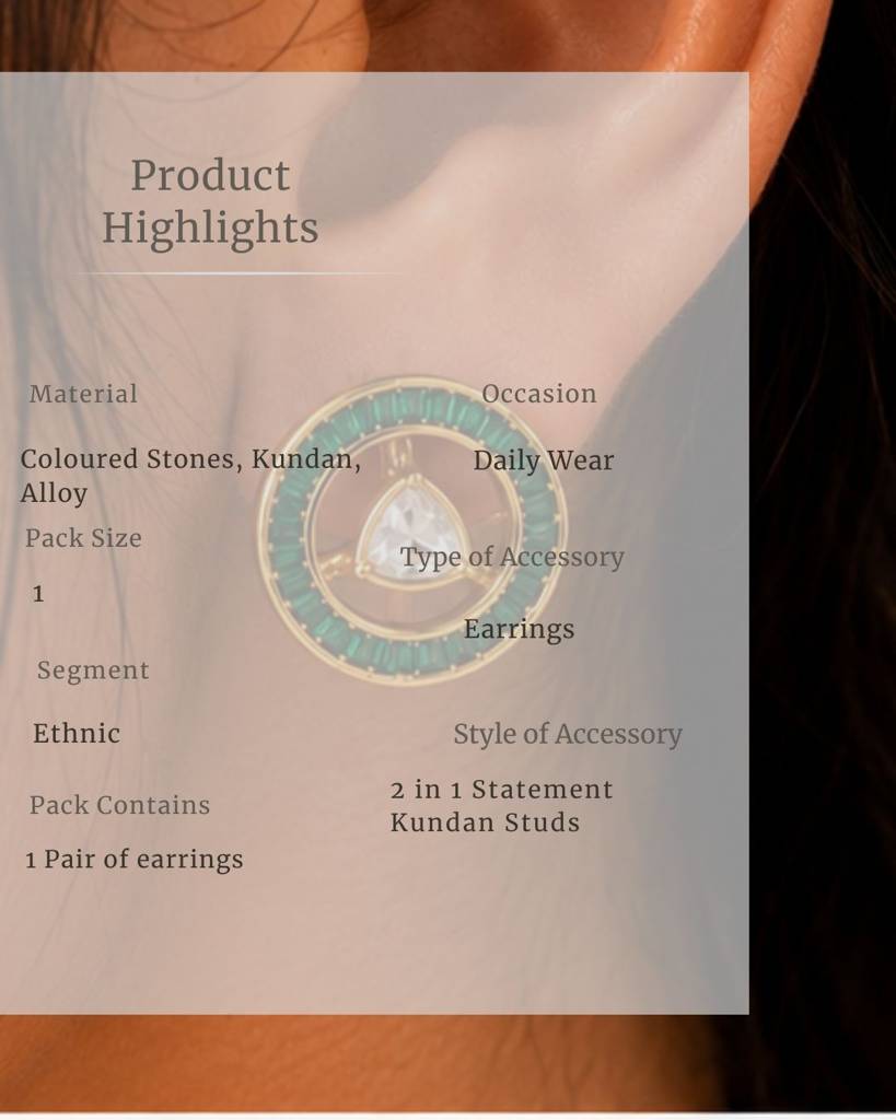 Convertible Kundan Stud Earrings For Women | Wear As Studs Or Statement Earrings : sm44
