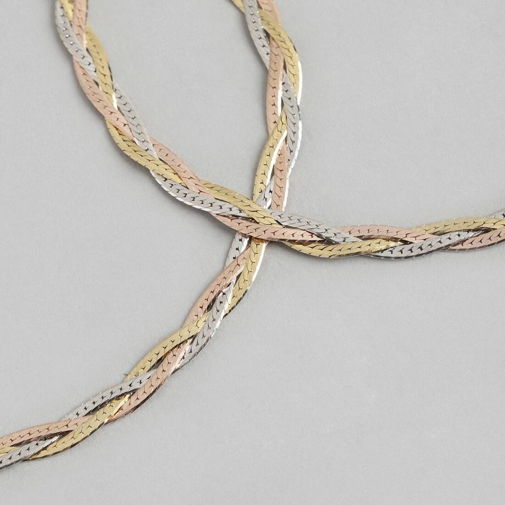 Triple Tone Braided 925 Silver Anklet : ANK-60049-PAIR