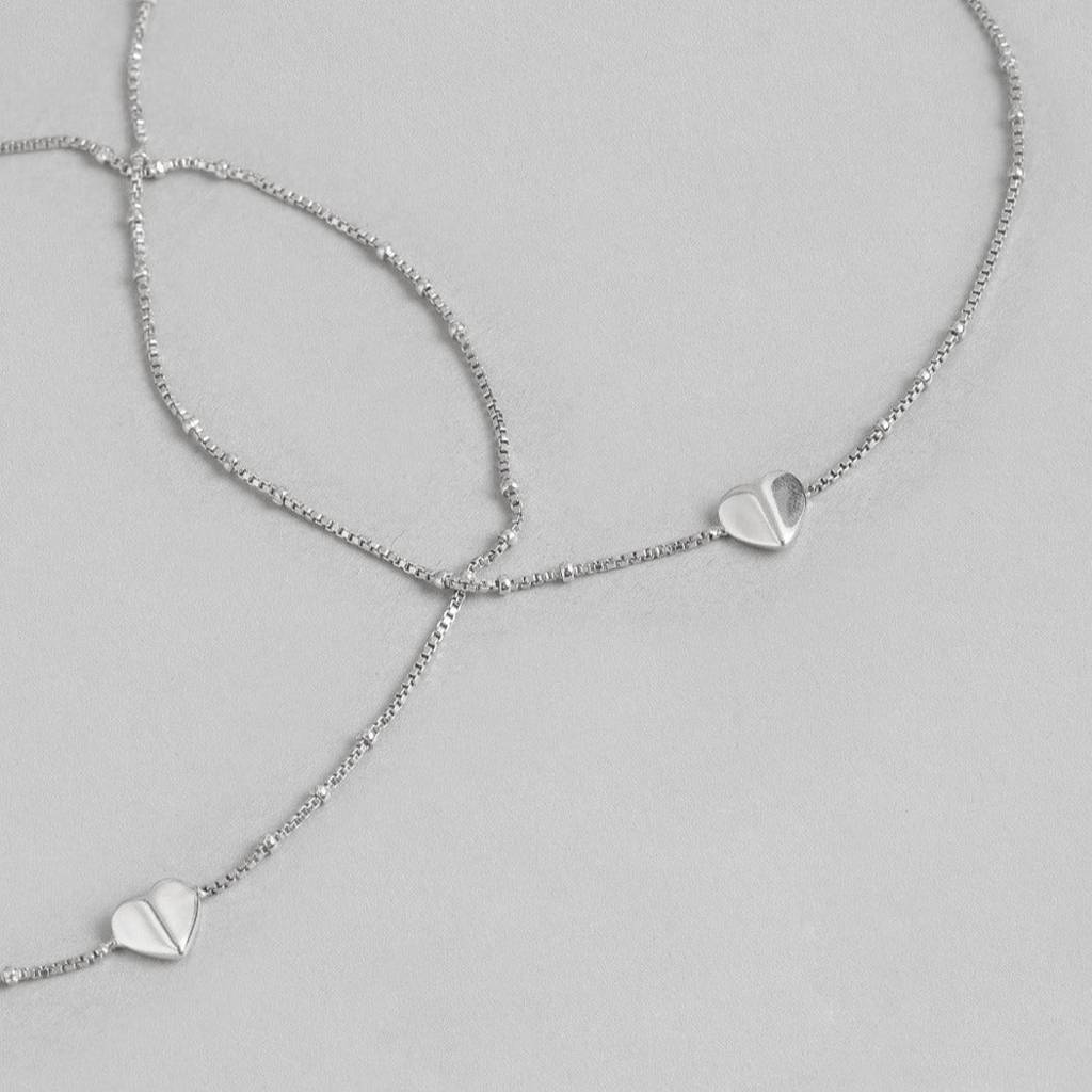 Delicate Heart 925 Sterling Silver Anklets : ANK-60137-PAIR