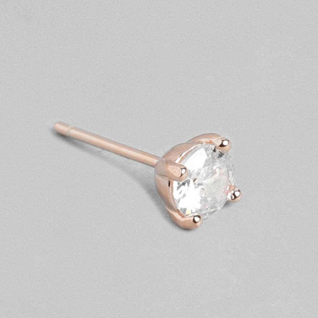 Sensational Solitaire 925 Silver Earrings In Rose Gold : EAR-20146