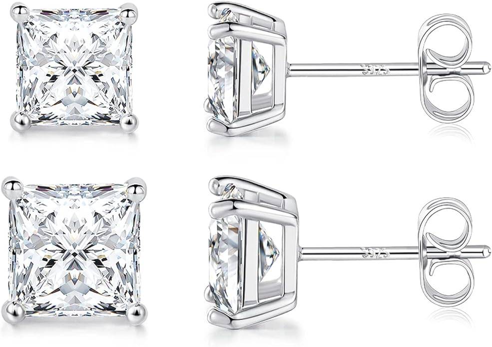 1 Ct / Pair Princess Glow Moissanite Stud Earrings : SquareCut_Snowflake_earring_1ct