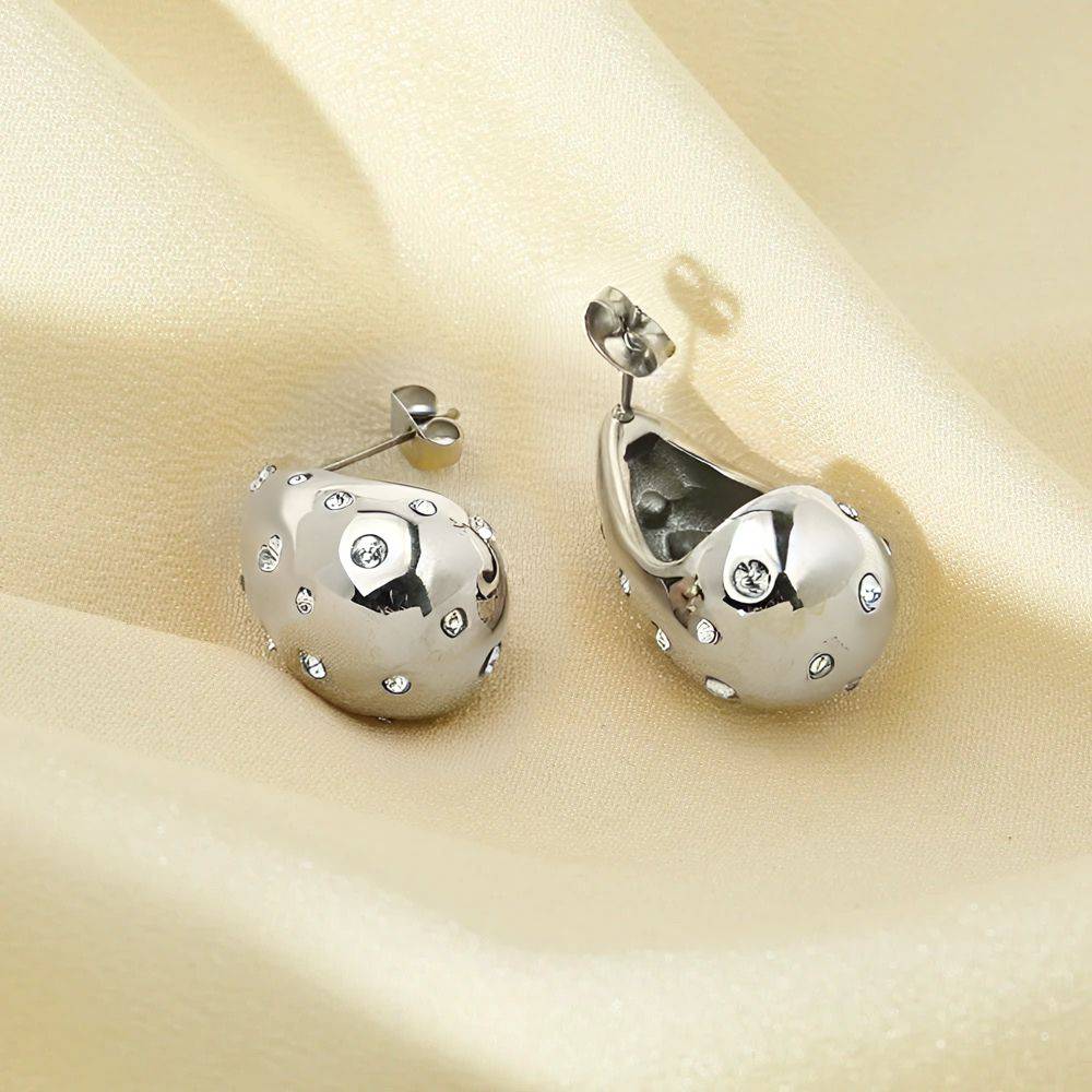 18Kt Gold Plated Cubic Zirconia Studded Teardrop Earrings, Atlas : INATLAS-S