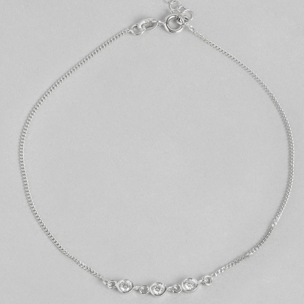 Triple Cz 925 Sterling Silver Chain Anklets : ANK-60133-PAIR