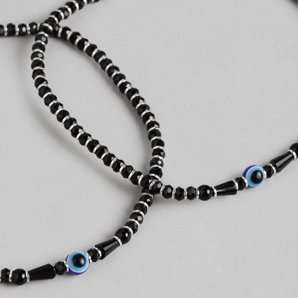 Guardian Evil Eye Beaded Silver-Plated 925 Sterling Silver Anklet : ANK-60307-PAIR-S
