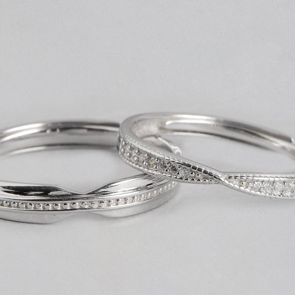 Plain Cz 925 Sterling Silver Couple Ring (Adjustable) : RNG-40012-CMB