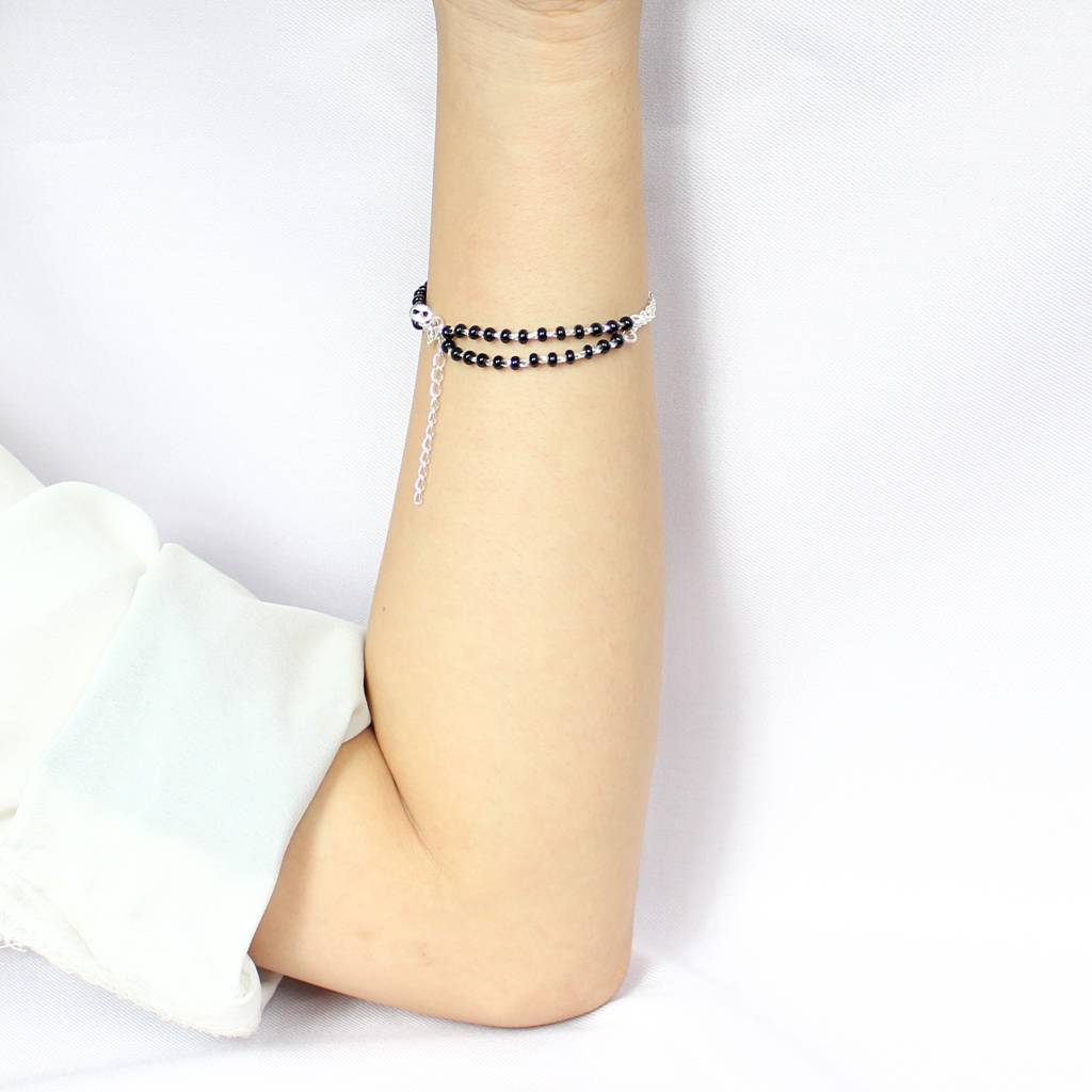 925 Sterling Silver Nazariya Bracelet | Black Beads Silver Bracelet : BR1031