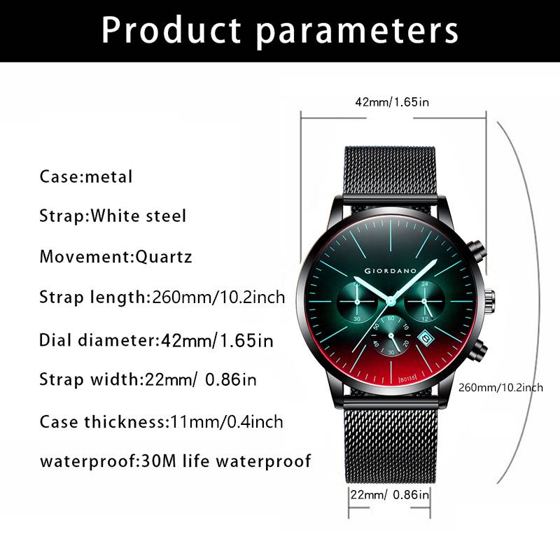 Giordano Formal Chronograph Watch For Men With Round Dial, Mesh Metal Strap, And Date Display : GZ-50183-11
