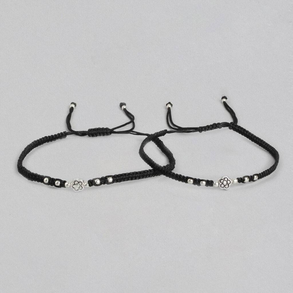 Unifloral Rhodium Plated 925 Sterling Silver Thread Anklet : ANK-60219-PAIR