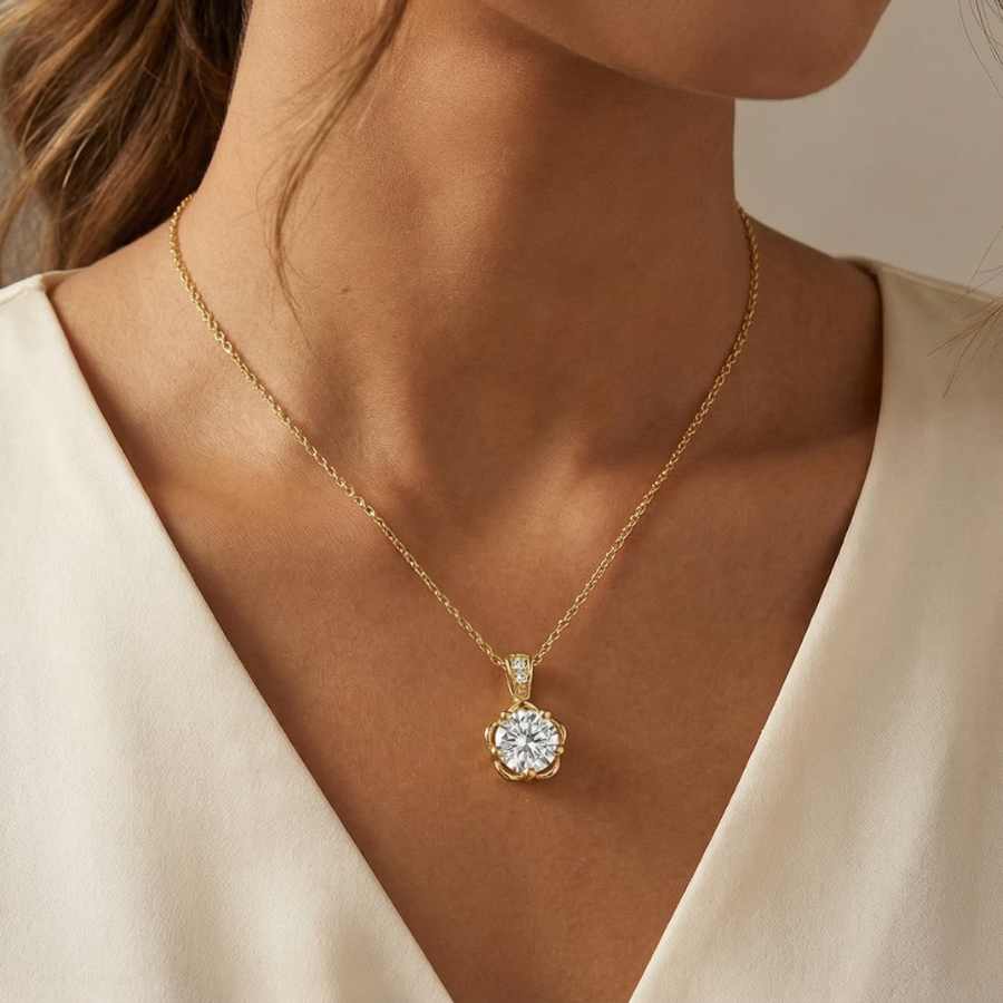 Royal Solitaire Necklace For Women | Classic Solitaire Crystal Pendant Jewellery : 7613594859