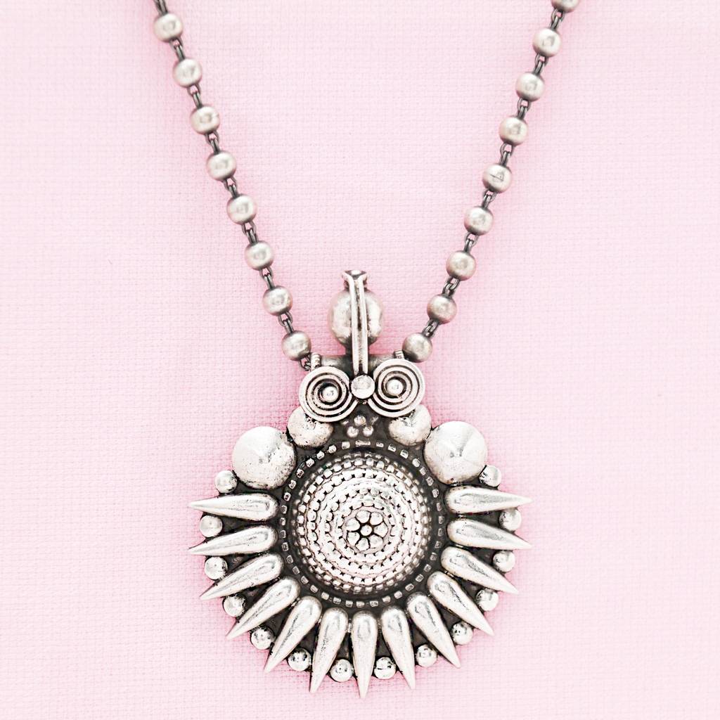925 Pure Silver Antique Floral Design Necklace | Silver Long Chain Necklace : NL1024A