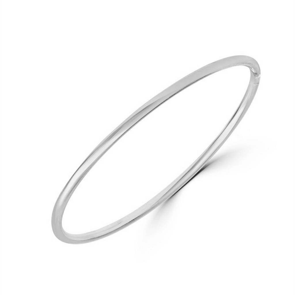 Classic Rhodium Plated 925 Sterling Silver Plain Bangle : BA-90015-ONE-2-4-R