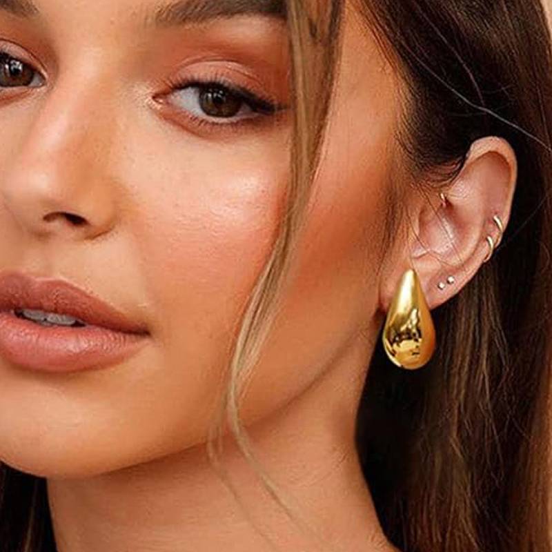 925 Pure Silver Gold Plated Tear Drop Stud Earrings |Chunky Earrings : TWP1141