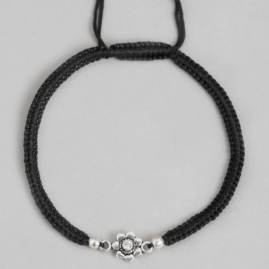 Black Thread Flower 925 Sterling Silver Anklet : ANK-60106-PAIR