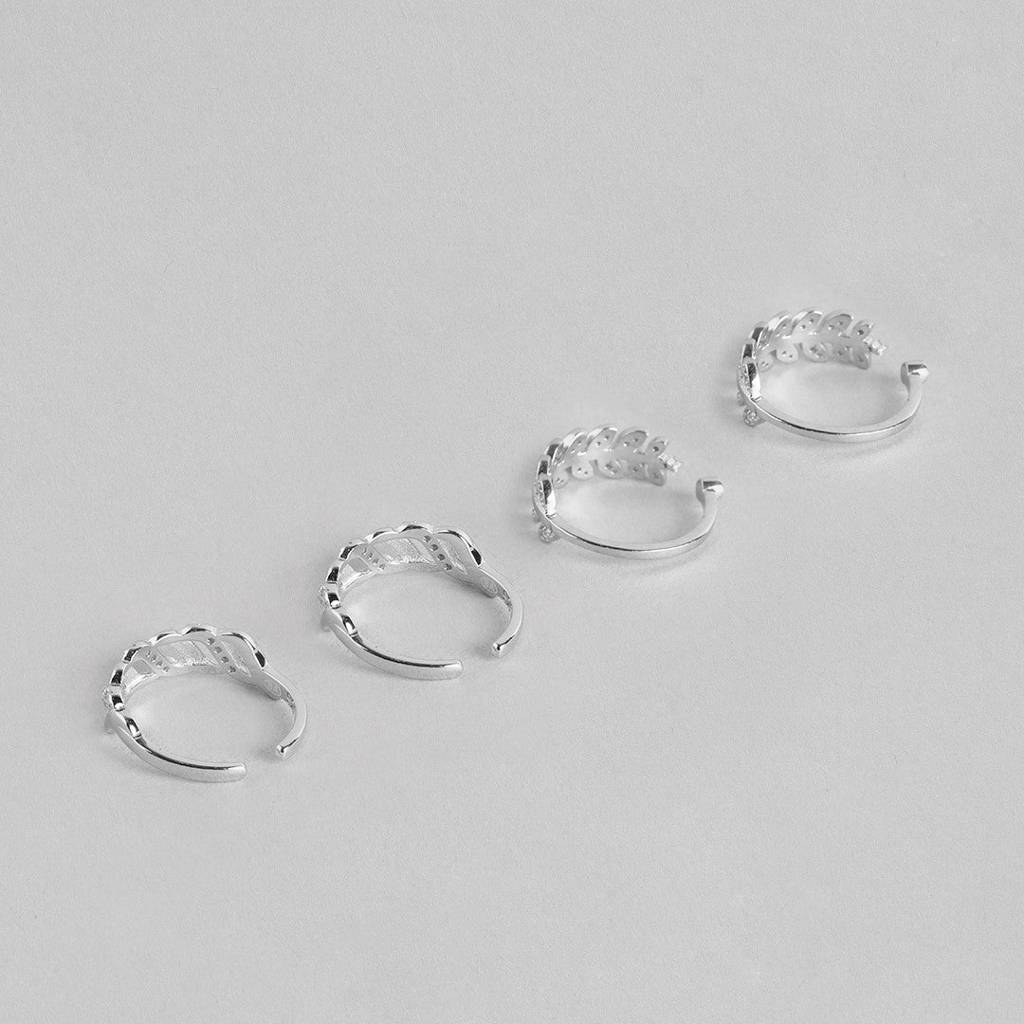 Leafy Waves Rhodium Plated 925 Silver Toe Ring Combo : CTOE-10004