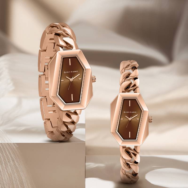 Giordano Stylish Analog Watch For Women Â Hexagon Dial, Trendy Chain Link Stainless Steel Strap, Elegant Dress : GZ-60122-11