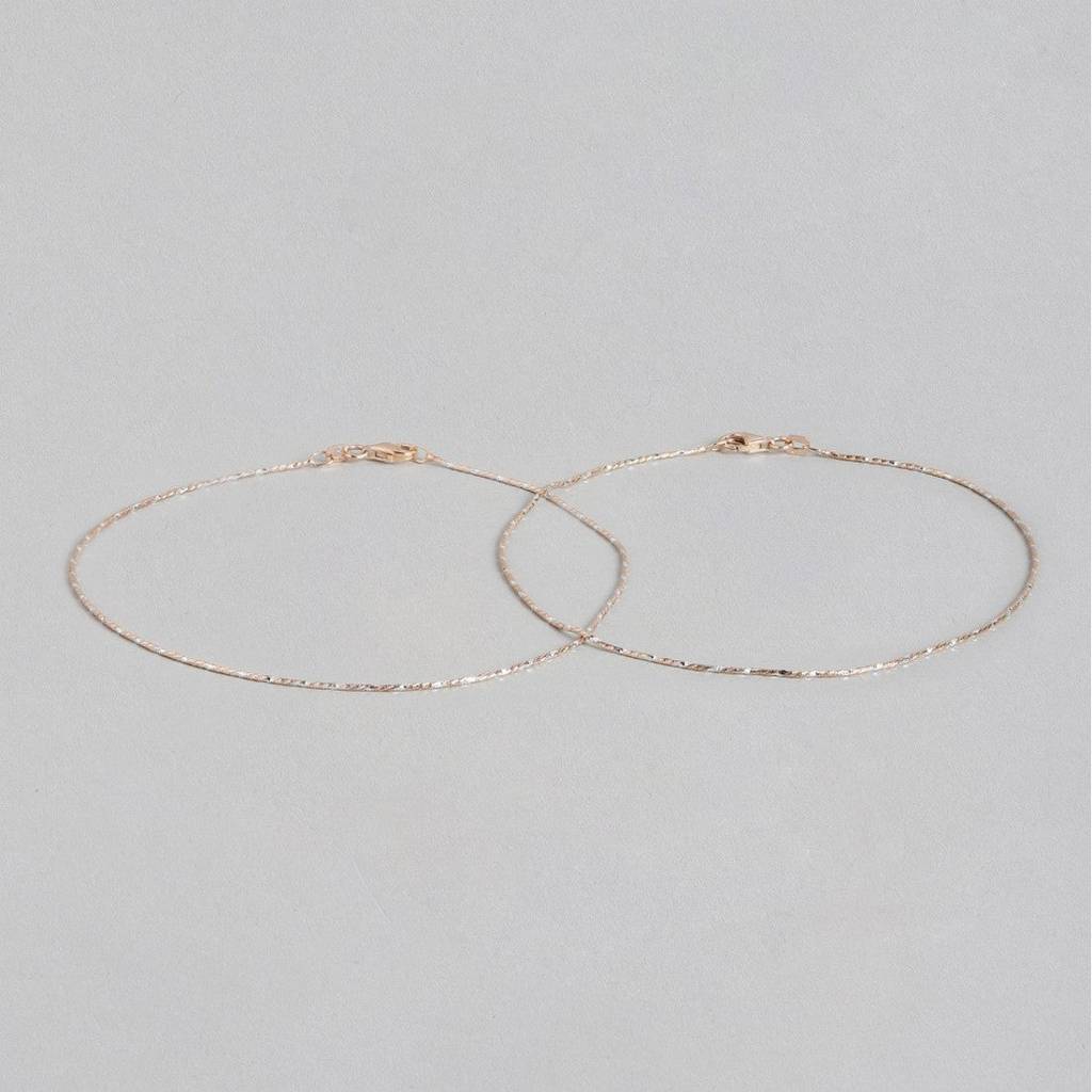 Simple Rose Gold 925 Sterling Silver Anklet : ANK-60070-PAIR