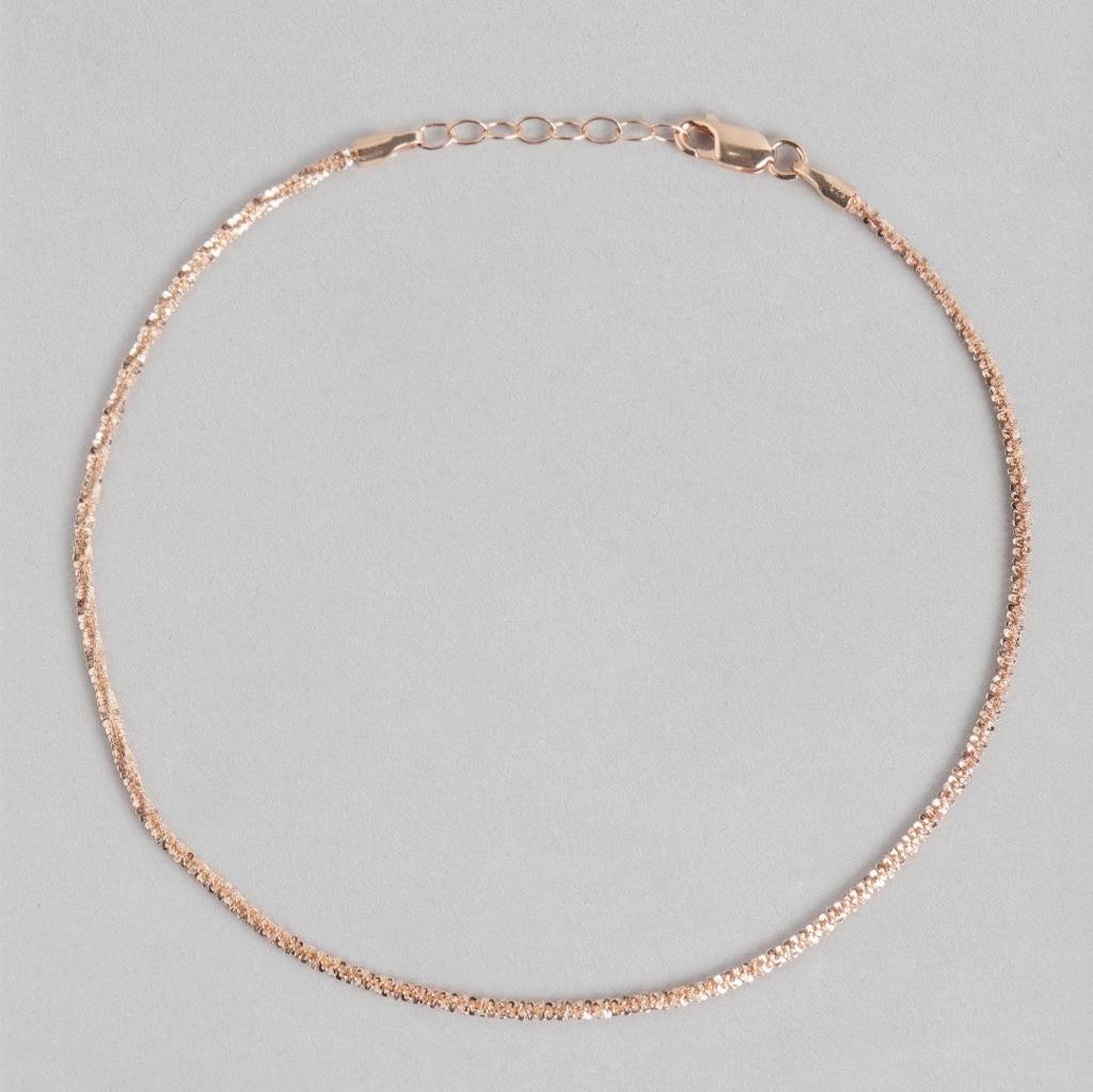 Sparkling Rose Gold Plated 925 Sterling Silver Chain Anklets : ANK-60151-PAIR