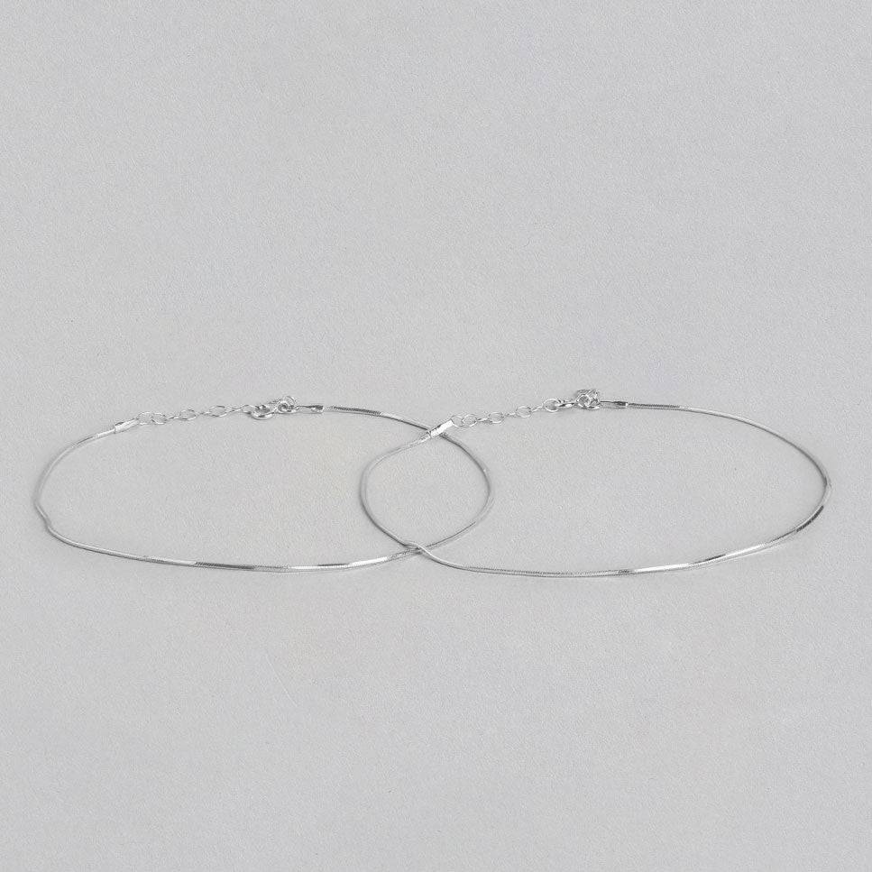 Minimal Rhodium Plated 925 Sterling Silver Chain Anklet : ANK-60026-PAIR