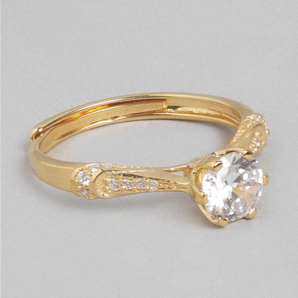 Golden Radiance 925 Sterling Silver Cz Couple Ring (Adjustable) : RNG-40225-CMB-G