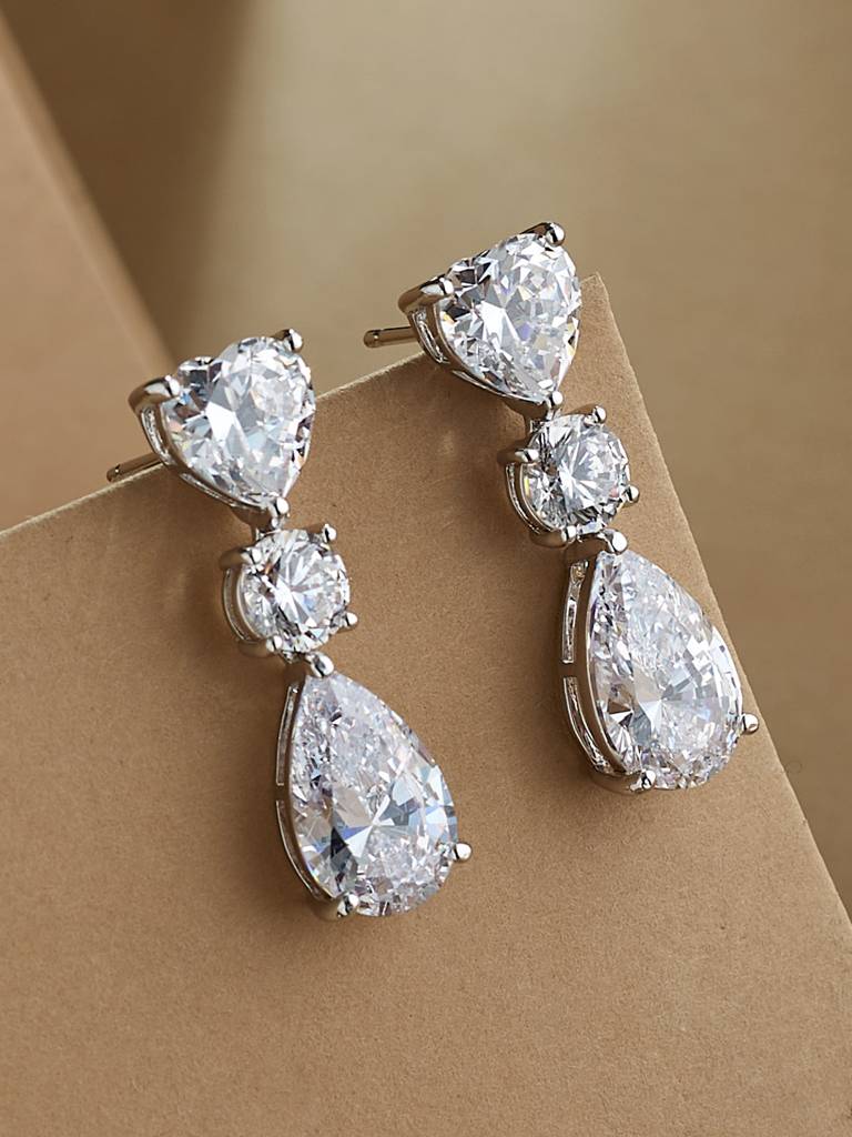 Silver Cz Solitaire Drop Earrings : YI24A0100E