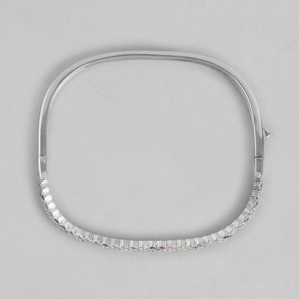 Radiant Elegance Coloured Cz Rhodium-Plated 925 Sterling Silver Kada Bracelet : BR-80334-R