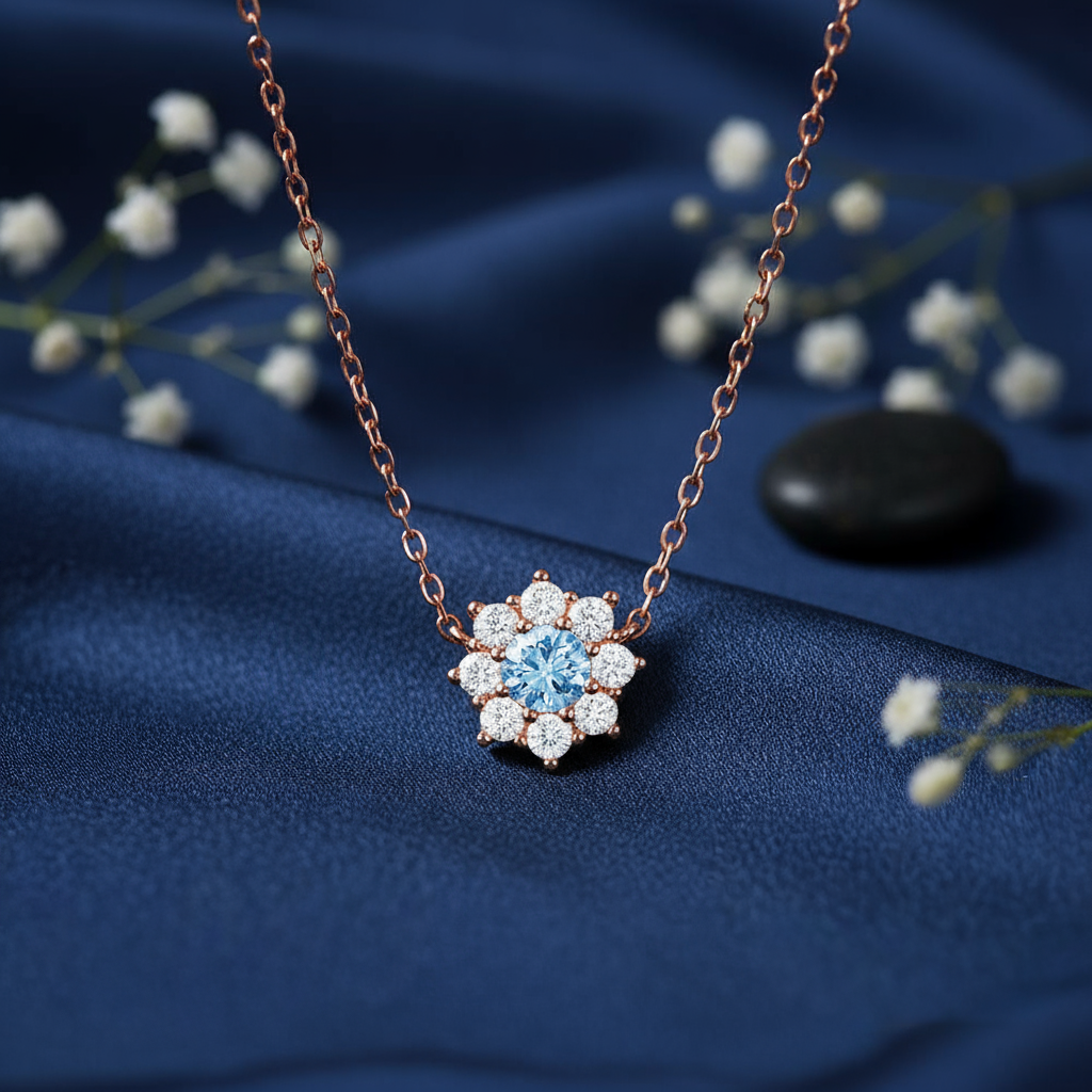 The Sea Flower Silver Rose Gold Plated Necklace : NL-30389-RG